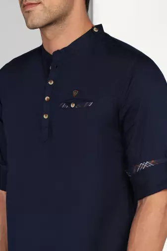 men's indigo blue cotton casual short kurta