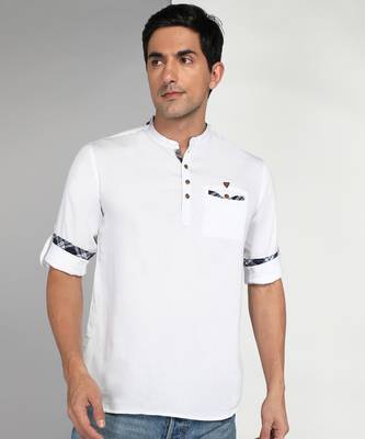 men's white cotton casual short kurta 1