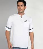 men's white cotton casual short kurta