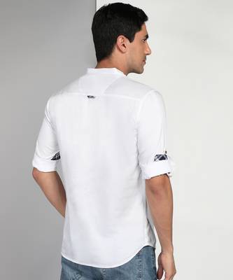 men's white cotton casual short kurta 2