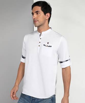men's white cotton casual short kurta 3