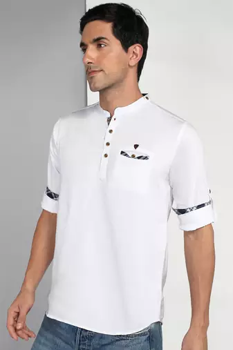 men's white cotton casual short kurta