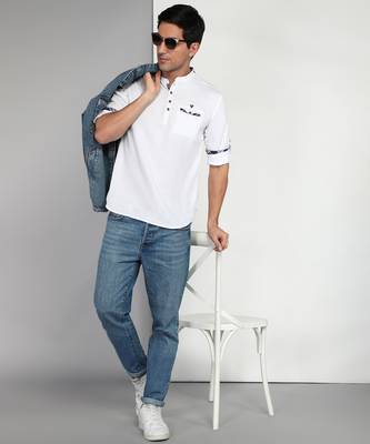 men's white cotton casual short kurta 4