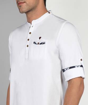 men's white cotton casual short kurta 5