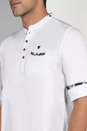 men's white cotton casual short kurta