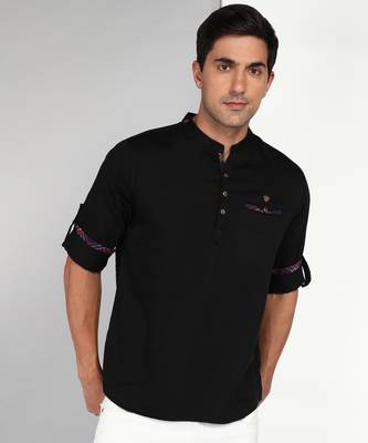 Kuons avenue men's black cotton casual short kurta 2