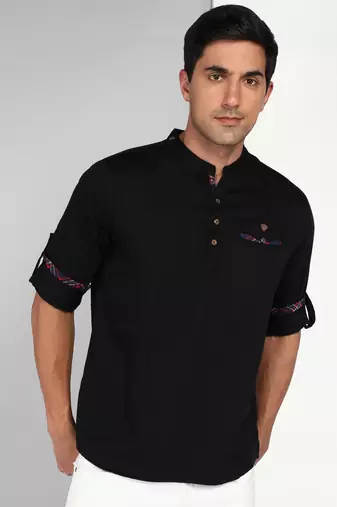 Kuons avenue men's black cotton casual short kurta