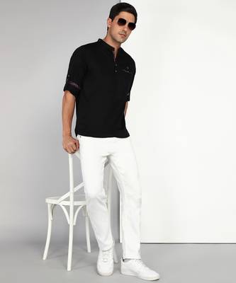 Kuons avenue men's black cotton casual short kurta 1