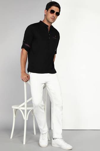 Kuons avenue men's black cotton casual short kurta
