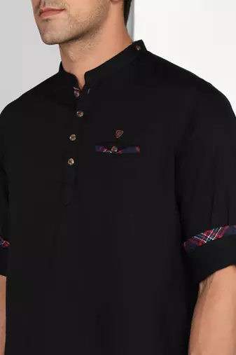 Kuons avenue men's black cotton casual short kurta