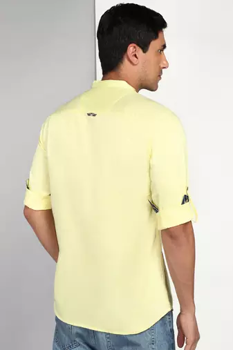 men's cream yellow cotton casual short kurta