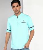 men's turquoise blue cotton casual short kurta