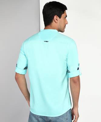 men's turquoise blue cotton casual short kurta 2