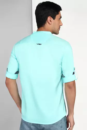 men's turquoise blue cotton casual short kurta