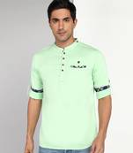 men's pista green cotton casual short kurta