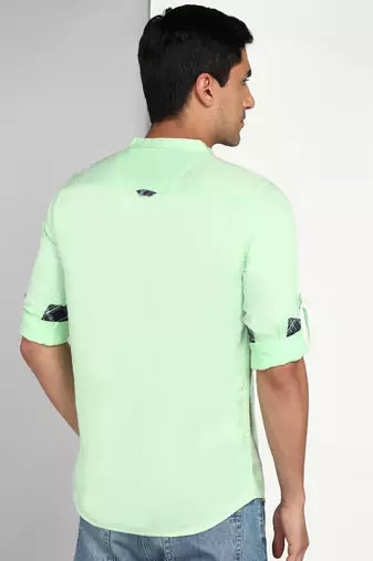 men's pista green cotton casual short kurta
