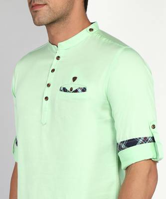 men's pista green cotton casual short kurta 5