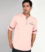 men's peach orange cotton casual short kurta