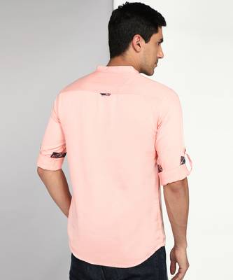 men's peach orange cotton casual short kurta 2