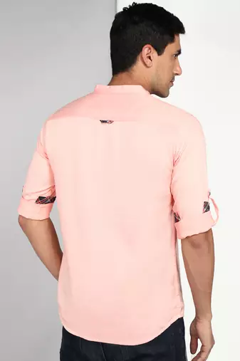 men's peach orange cotton casual short kurta