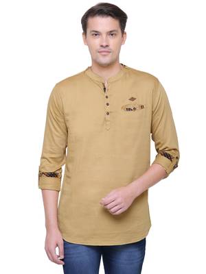 men's khaki cotton short casual kurta 1