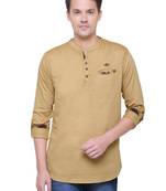 men's khaki cotton short casual kurta