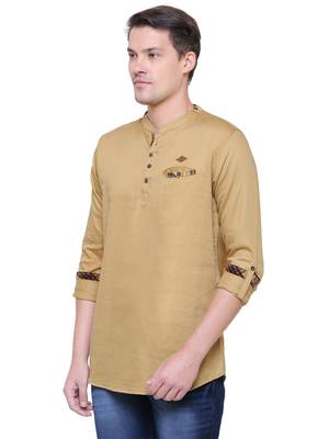 men's khaki cotton short casual kurta 3