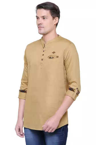 men's khaki cotton short casual kurta