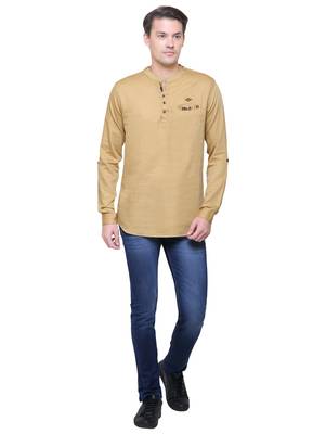 men's khaki cotton short casual kurta 4