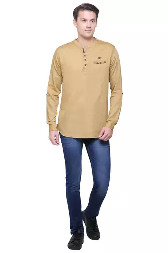 men's khaki cotton short casual kurta