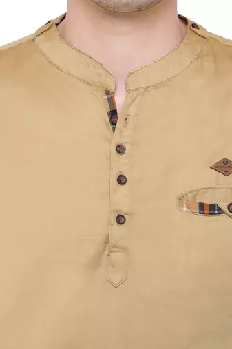 men's khaki cotton short casual kurta