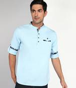 men's blue cotton short casual kurta