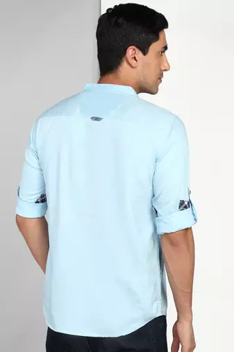 men's blue cotton short casual kurta