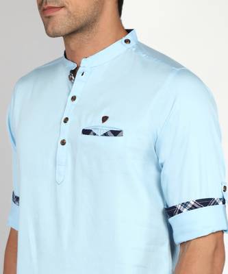men's blue cotton short casual kurta 5