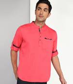 men's salmon pink cotton casual short kurta