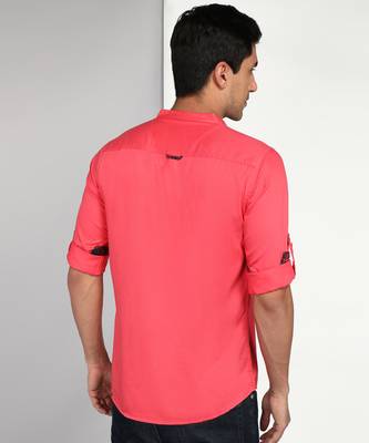 men's salmon pink cotton casual short kurta 2