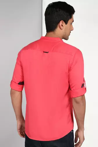 men's salmon pink cotton casual short kurta