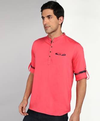 men's salmon pink cotton casual short kurta 3