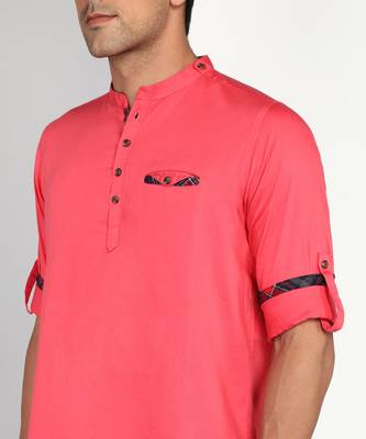 men's salmon pink cotton casual short kurta 5
