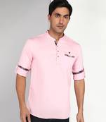 men's baby pink cotton casual short kurta