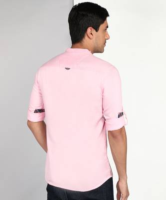 men's baby pink cotton casual short kurta 2