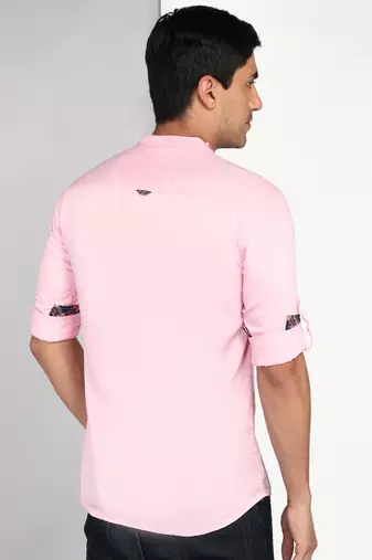 men's baby pink cotton casual short kurta