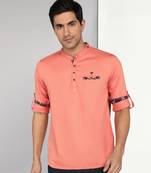 men's copper orange cotton casual short kurta