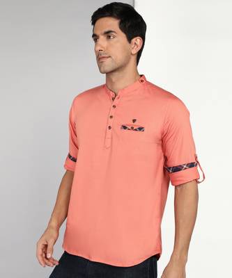 men's copper orange cotton casual short kurta 3
