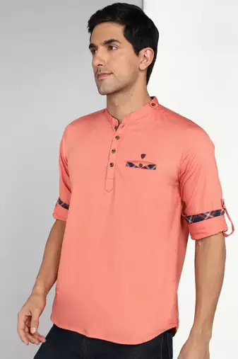 men's copper orange cotton casual short kurta
