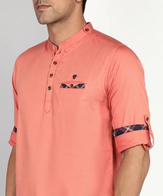 men's copper orange cotton casual short kurta 5