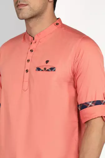 men's copper orange cotton casual short kurta