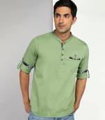 men's apple green cotton casual short kurta