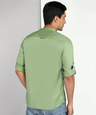 men's apple green cotton casual short kurta 2
