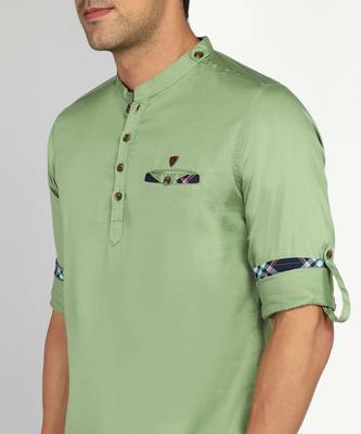 men's apple green cotton casual short kurta 5